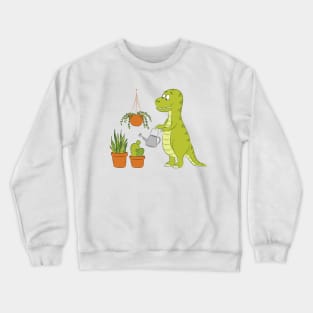 Cute dino watering his houseplants Crewneck Sweatshirt